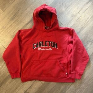Vintage 90s Carleton University Red Hooded Sweatshirt XL